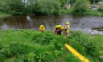Water rescue training exercise on the River Calder