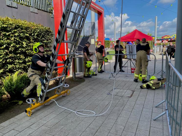 Firefighters at our charity ladder climb in Leeds